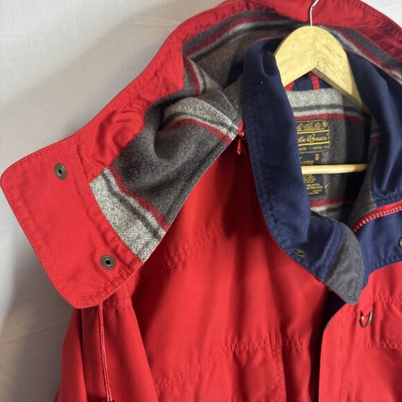 Eddie Bauer Red Hooded Parka Jacket Wool Blend Lined Men’s M Vintage - Picture 3 of 10